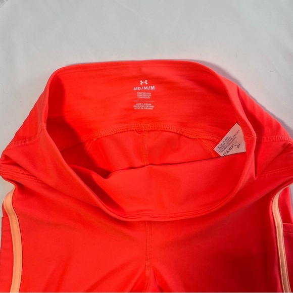 Under Armour Project Rock Women’s Neon Orange Side Strip Compression Leggings M - Picture 7 of 8